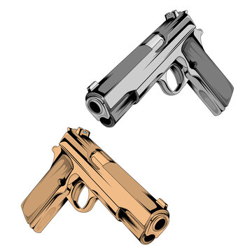 Modern Pistol Vector Illustration &ndash; Handgun Firearm Design