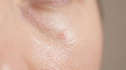 Fototapeta premium Macro close up of a tiny red puncture wound or inflamed pore on facial skin