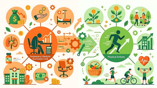 Infographic comparing sedentary lifestyle costs and active living