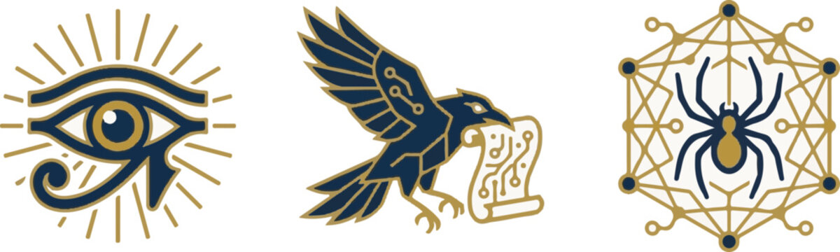 OSINT Cyber Intelligence and Mythological Network Vector Icons
