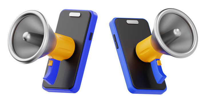 3D Megaphone Announcement on Smartphone Icon