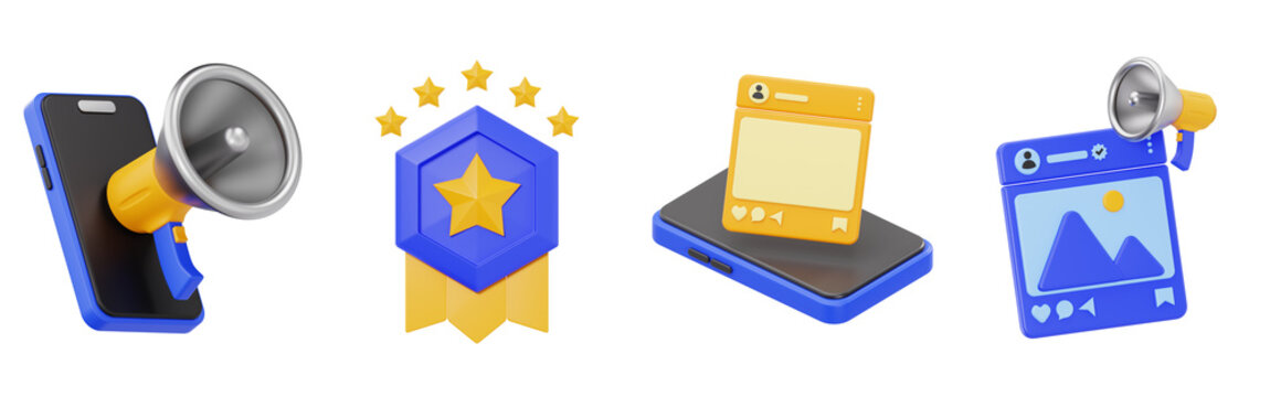 3D Mobile Marketing and Social Media Icons Collection