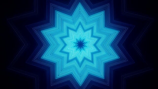 Glowing Blue Star Tunnel Op Art Kaleidoscopic Geometric Projection