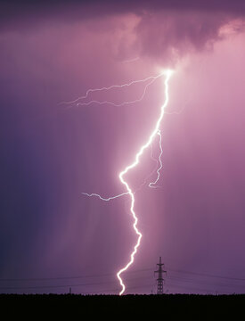 Storm, lightning strike in the horizon, thunder concept