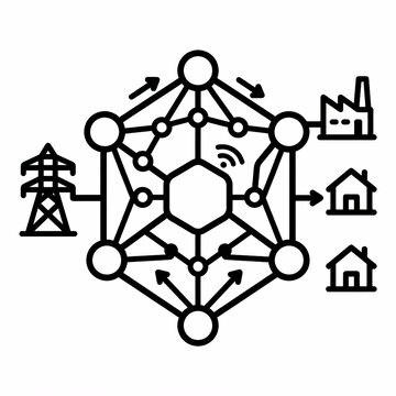 Smart grid energy distribution and IoT infrastructure line icon