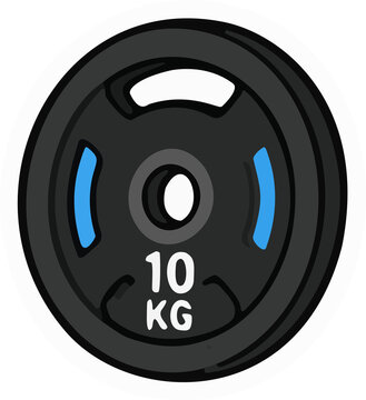 Black 10 KG weight plate vector illustration for gym workout, weightlifting, fitness equipment, and strength training