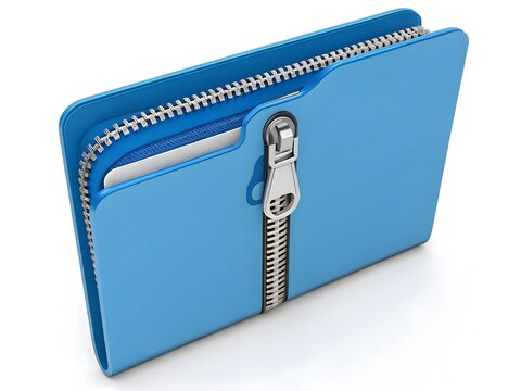 Blue folder with zipper closure