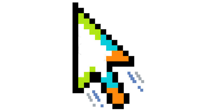 A colorful pixelated computer mouse cursor icon representing digital navigation and user interface.