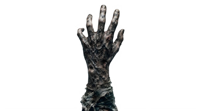 Scary decaying zombie hand reaching up for halloween celebration isolated on transparent background