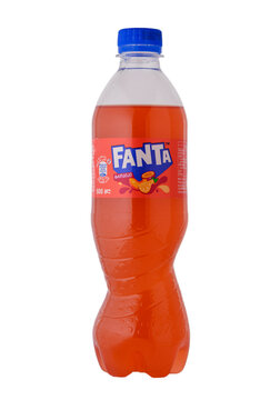 April 27, 2026, Tbilisi, Georgia Fanta Tropic 0.5L Sparkling Soft Drink Orange Bottle Isolated on White