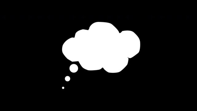 4k Animated White Cartoon Thought Bubble With Wiggle Effect On Black Background.