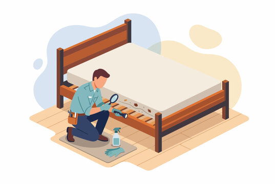 Professional Pest Control Worker Inspecting Mattress for Bed Bugs