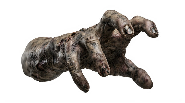 A highly detailed realistic and creepy zombie hand perfect for halloween designs isolated on transparent background
