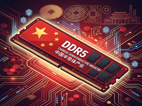 Chinese Semiconductor Industry Concept with DDR5 Memory Module, AI Generated Technology Illustration