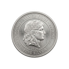 One troy ounce fine silver coin featuring a profile portrait of a woman © maximon4ik
