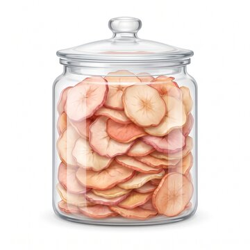 Realistic Vector Glass Jar Filled with Dried Rose Apple Slices Isolated on White Background