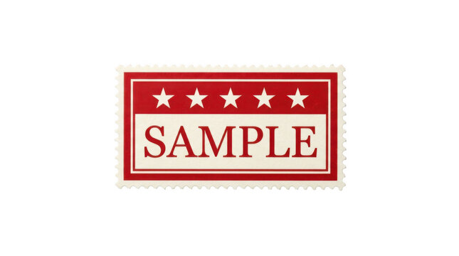 Red Rectangular Stamp with Stars and Sample Text