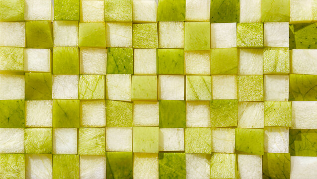 Crisp green apple cubes woven grid pattern texture background