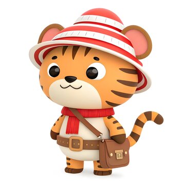 Cute cartoon tiger in cowboy outfit