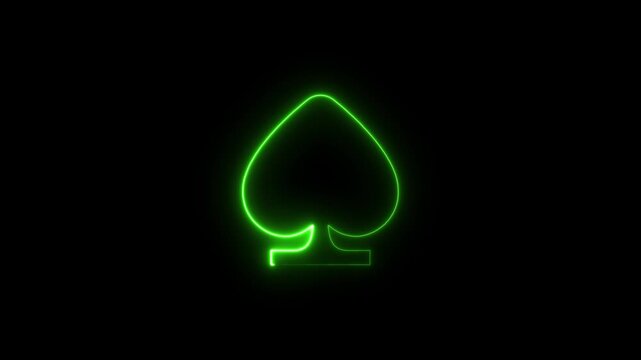 Bright Green Neon Spade Symbol Casino Icon Animation