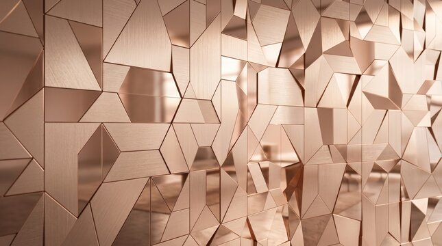 Abstract Geometric Rose Gold Metal Panel Background Structure
