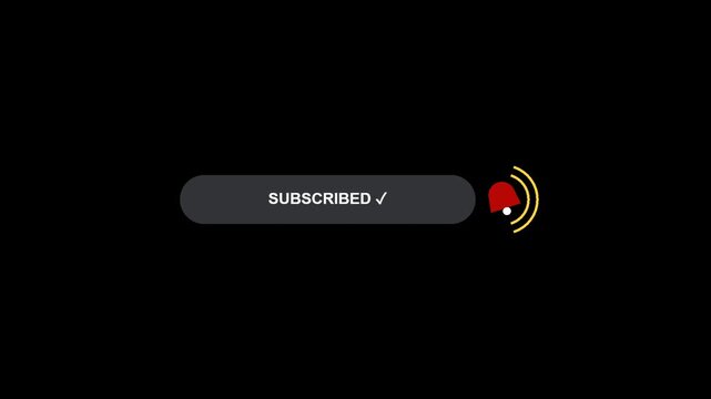 Subscribe button animation with bell notification icon toggling state no background.