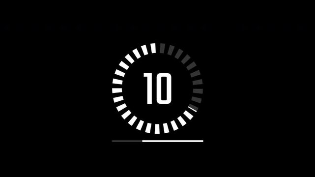 Circle countdown timer animation from 15 to 0 seconds underline on black background, 15 second countdown timer, Counting down from 15 to 0, Countdown video.
