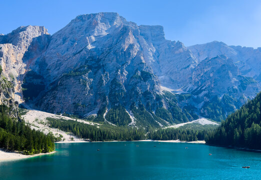 Lake in the mountain valley in the Italy. Beautiful natural landscape in the Italy mountains. Stock Photo