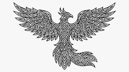 Obraz premium Elegant black and white illustration of a peacock with spread feathers.
