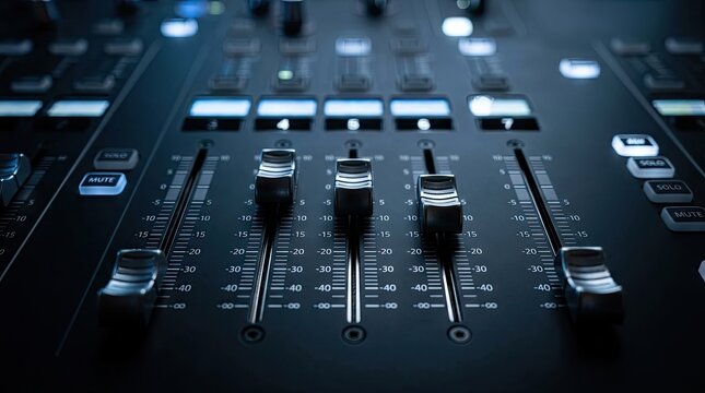 Professional Audio Mixer Control Surface with Faders and Buttons for Music Production