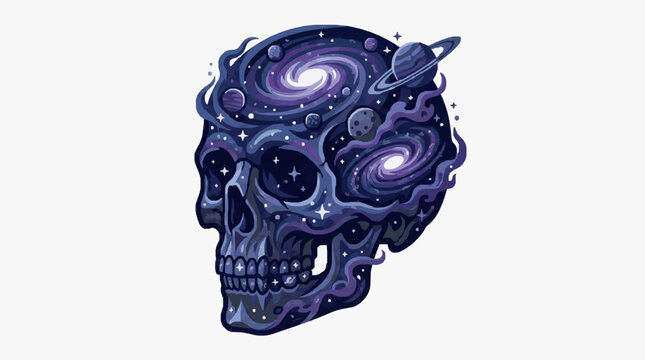 Close-up of a blue and black patterned animal skull on white background.