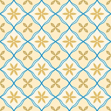 Seamless Moroccan Floral Tile Pattern in Blue and Gold