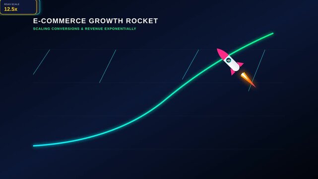 E-commerce Growth Rocket Infographic Animation Showing Exponential Revenue And Sales Performance