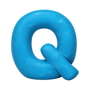 Blue clay letter Q in 3D style, PNG with transparent background.