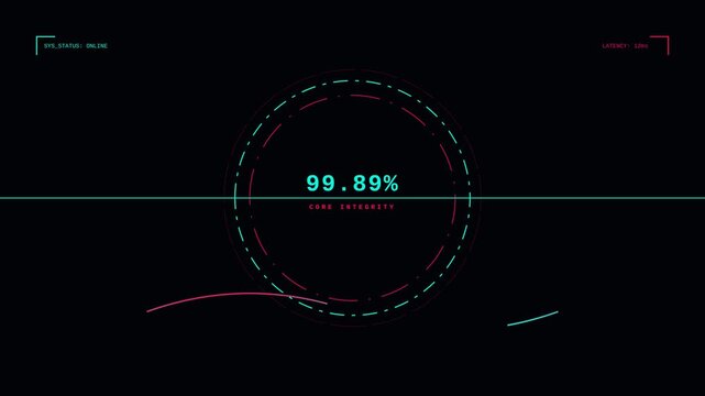 Futuristic HUD Interface Displaying Core Integrity Status with Animated Data Circles and Progress Lines