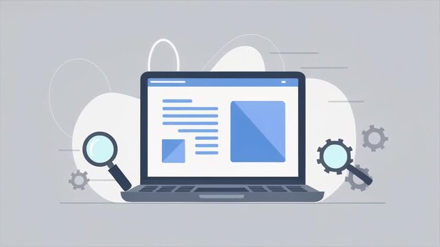 animated office scene with laptop and office supplies transitioning
