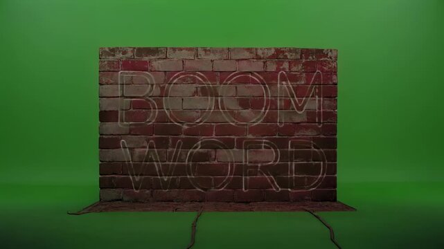 Animated text explosion effect with brick background