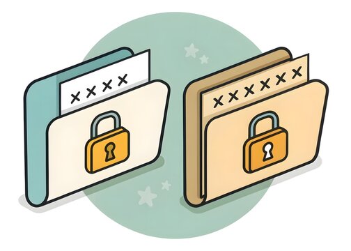 Locked folders icon with security symbols