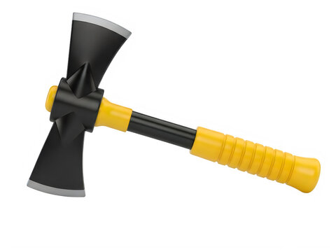 Yellow and black axe handle ready for chopping wood