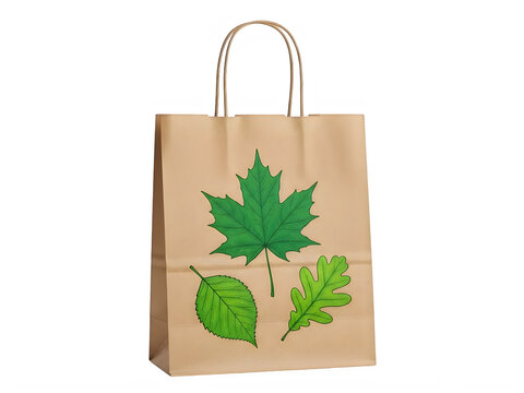 Brown paper shopping bag with green maple leaf design