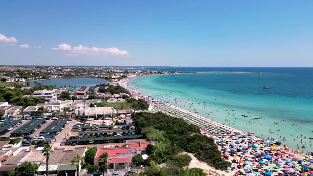 Aerial view of Torre Lapillo beach in Salento, Porto Cesareo, Puglia, Italy