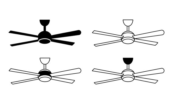 Ceiling fan icon set minimalist outline and filled styles with appliance interior minimalist