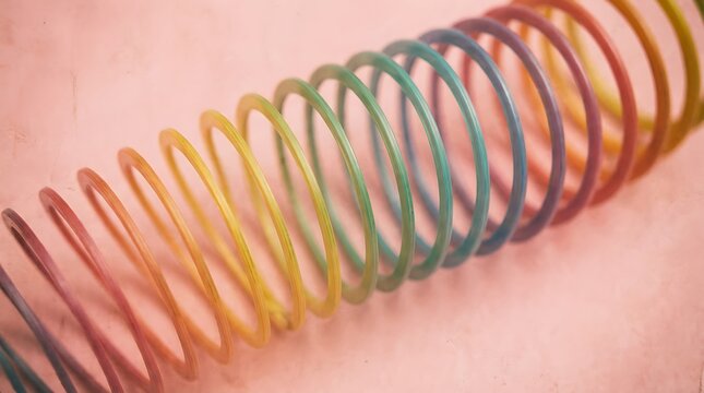 Colorful metal spring on skin background.