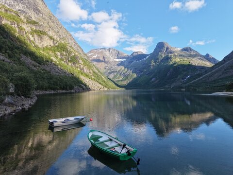 Rowboats on a Mountain Lake Near Narvik, Northern Norway