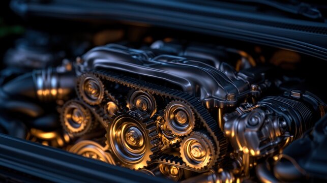 Detailed view of internal combustion engine mechanical parts