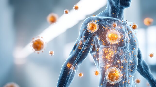 Immunodeficiency Disease Medical Illustration Showing Weak Immune System, Immune Cell Deficiency, Antibody Dysfunction and Advanced Biomedical Visualization for Healthcare Education