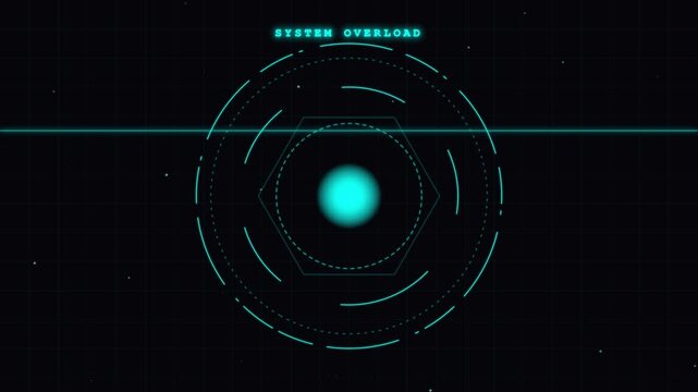 A seamless 4K motion graphic featuring cyan interface rings and red warning accents animate around a bold system overload alert.