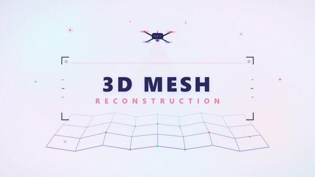 3D mesh reconstruction concept with drone mapping wireframe animation