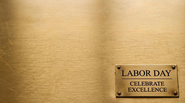 Labor Day Celebrate Excellence plaque on a brushed gold metal background.
