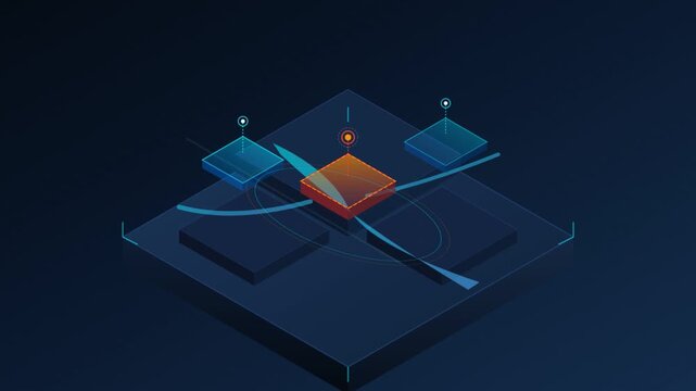 Abstract Isometric Data Flow and Network Node Interface Animation